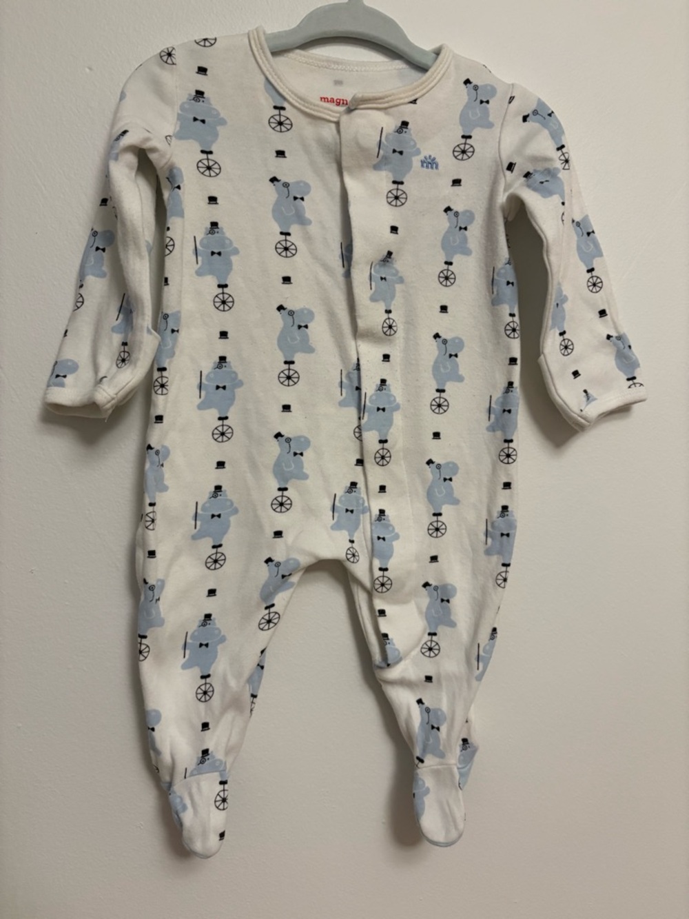 Magnetic Me White Footed One-Piece with Light Blue Bear Print